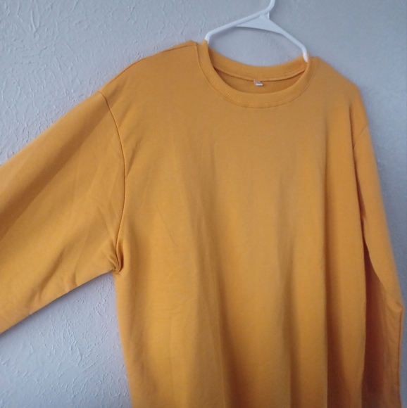 Mustard Yellow Solid Crew-Neck Pullover Sweatshirt - Picture 3 of 5